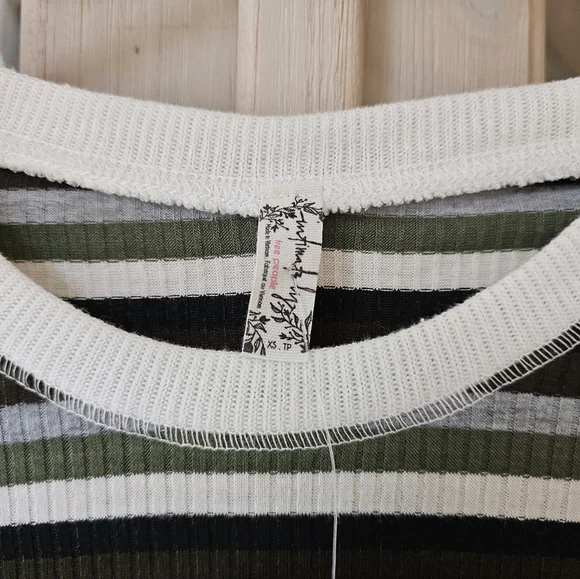 NWT Free People Good on You Army Green Stripe Round Hem Ribbed Tee Top - Picture 8 of 16